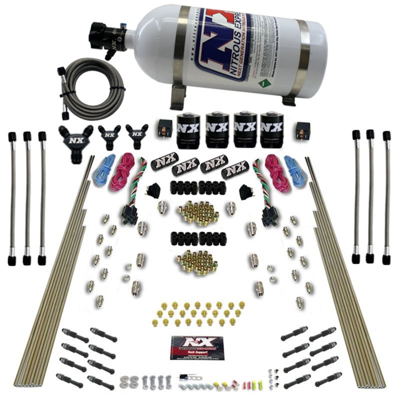 Nitrous Express 8 Cyl Dry Direct Port Dual Stage 4 Solenoids Nitrous Kit (200-600HP) w/10lb Bottle