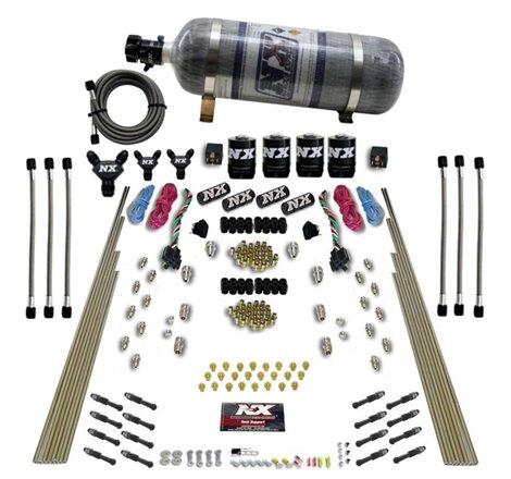 Nitrous Express 8 Cyl Dry Direct Port Dual Stage 4 Solenoids Nitrous Kit (200-600HP) w/Comp Bottle