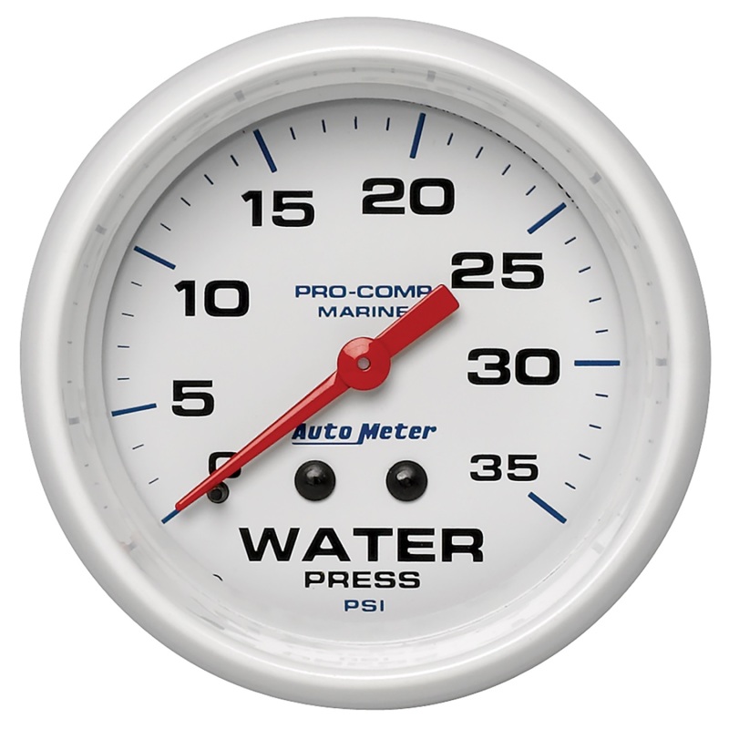 Autometer AutoGage 2-5/8in. / 35 PSI Mechanical Water Press Gauge - Marine White