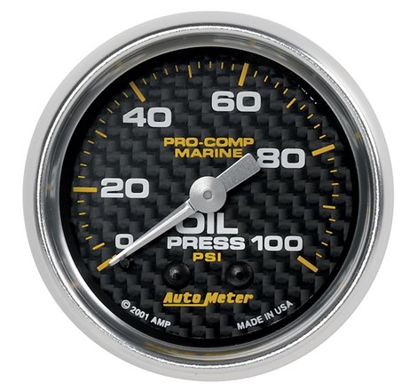 Autometer Marine Carbon Fiber Ultra-Lite 2-1/16in 100PSI Mechanical Oil Pressure Gauge