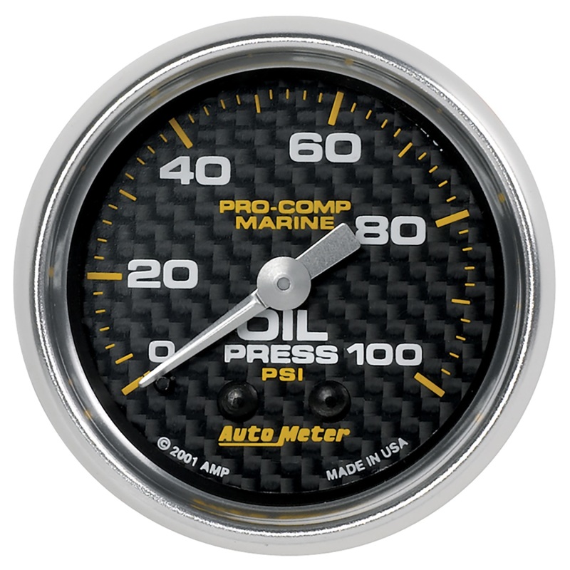 Autometer Marine Carbon Fiber Ultra-Lite 2-1/16in 100PSI Mechanical Oil Pressure Gauge