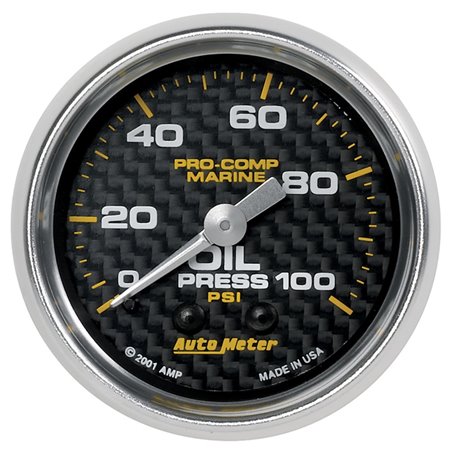 Autometer Marine Carbon Fiber Ultra-Lite 2-1/16in 100PSI Mechanical Oil Pressure Gauge