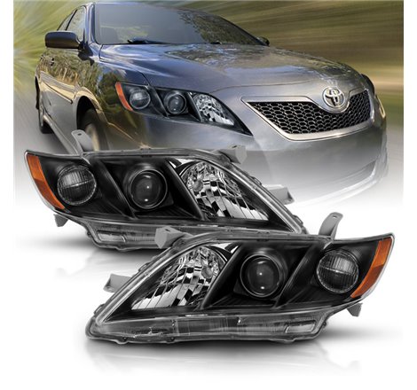 ANZO 2007-2009 Toyota Camry Projector Headlight Black Amber