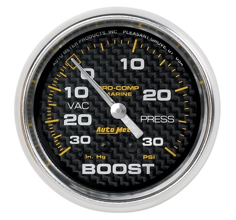 Autometer Marine Carbon Fiber Gauge 2-5/8in Mechanical Vacuum/Boost Gauge 30INHG-30PSI