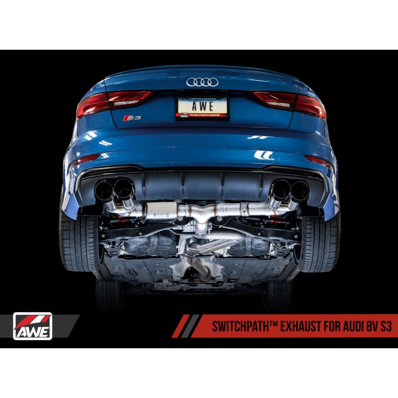 AWE Tuning Audi 8V S3 SwitchPath Exhaust w/Diamond Black Tips 102mm