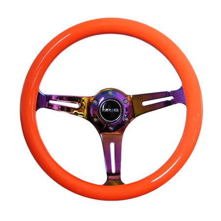 NRG Classic Wood Grain Steering Wheel (350mm) Neon Orange Color w/Neochrome Spokes