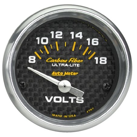 Autometer Carbon Fiber 52mm 8-18 Volt Electronic Volt meter