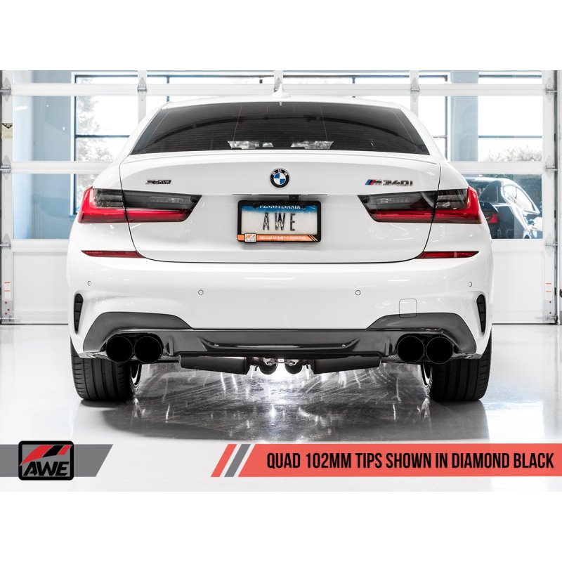 AWE Tuning 2019+ BMW M340i (G20) Non-Resonated Touring Edition Exhaust - Quad Diamond Black Tips