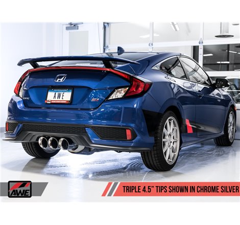 AWE Tuning 17-20 Honda Civic Si 1.5L Turbo Dual-to-Triple Tip Conversion Kit - Chrome Silver Tip