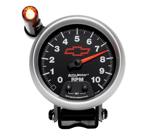 Autometer GM Red Bowtie Black 3-3/4in 0-10000 RPM Pedestal Mount Tachometer Quick-Lite