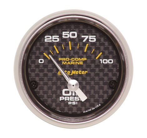 Autometer Marine Carbon Fiber 2-1/16in 100PSI Electric Oil Pressure Gauge