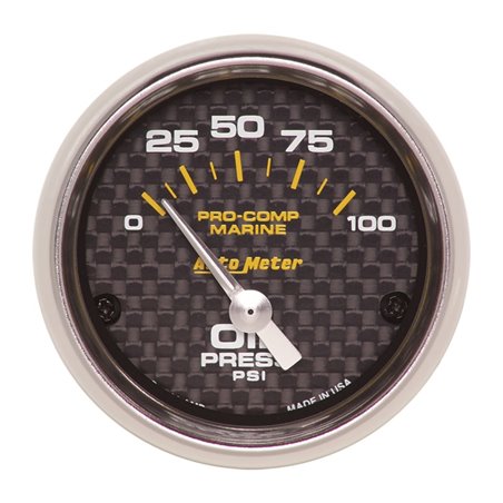 Autometer Marine Carbon Fiber 2-1/16in 100PSI Electric Oil Pressure Gauge