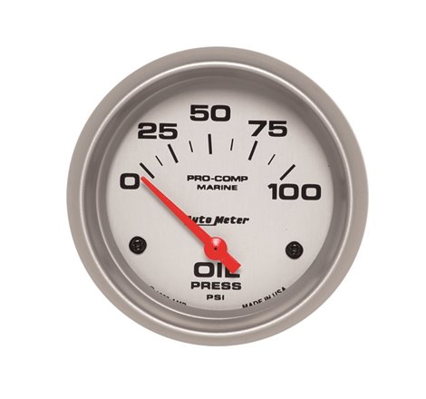 Autometer Marine Silver Ultra-Lite 2-5/8in 100PSI Electric Oil Pressure Gauge