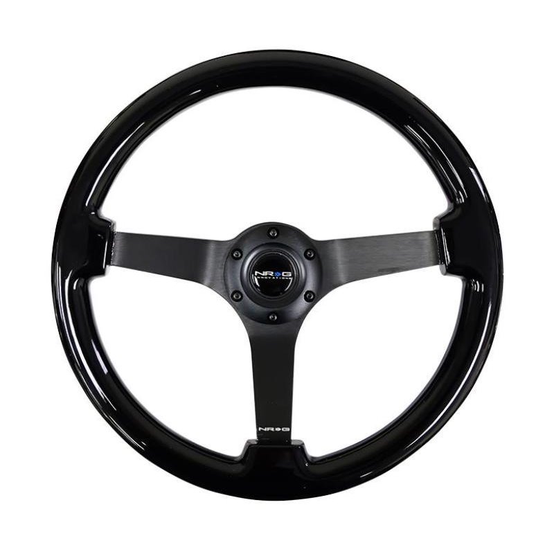 NRG Reinforced Steering Wheel Classic Wood Grain (350mm / 3in. Deep) Matte Black Solid 3-Spoke