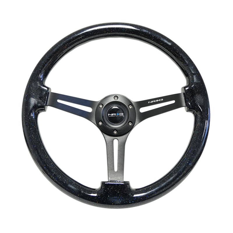 NRG Reinforced Steering Wheel (350mm / 3in. Deep) Black Multi Color Flake Wood w/ Black Matte Center