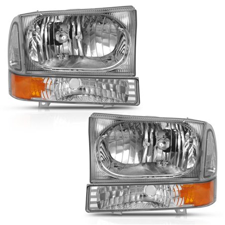 ANZO 2000-2004 Ford Excursion Crystal Headlight w/ Corner Light Chrome Amber (w/o Bulb)