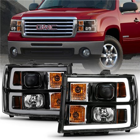 ANZO 2007-2013 Gmc Sierra 1500 Projector Headlight Plank Style Black w/ Clear Lens Amber