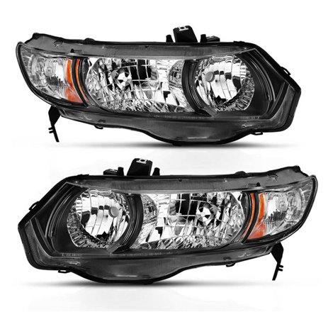 ANZO 2006-2009 Honda Civic 2 Door Crystal Headlight Black Amber (OE Replacement)