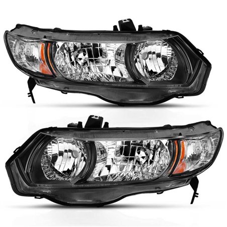 ANZO 2006-2009 Honda Civic 2 Door Crystal Headlight Black Amber (OE Replacement)