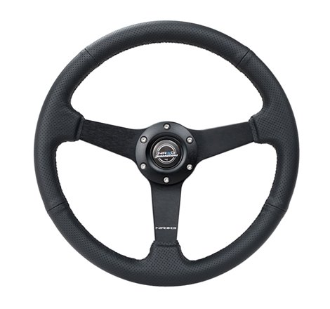 NRG Sport Steering Wheel (350mm / 1.5in Deep) Black Leather Black Stitch w/Matte Black Solid Spokes