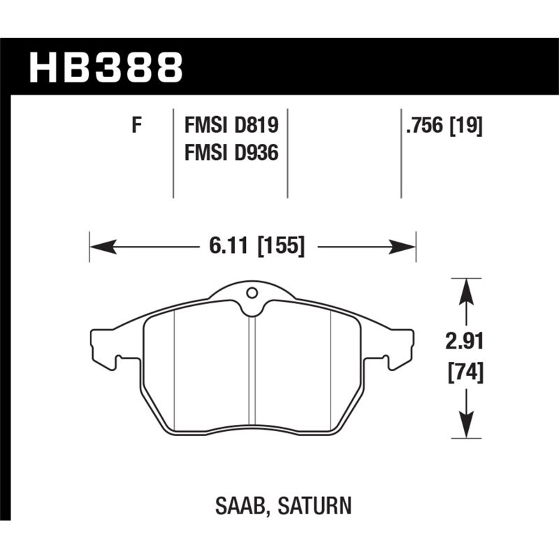 Hawk 99-02 Saab 9-3/99-04 Saab 9-5 D819 HPS Street Front Brake Pads