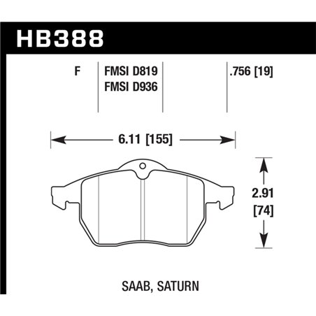 Hawk 99-02 Saab 9-3/99-04 Saab 9-5 D819 HPS Street Front Brake Pads