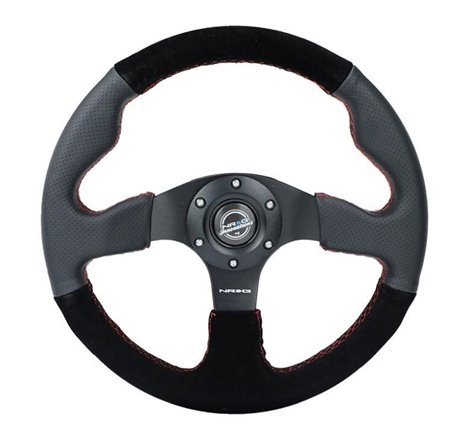 NRG Reinforced Steering Wheel (320mm/ 2.5in. Deep) Sport Leather / Suede w/ Red Stitch