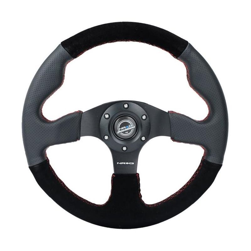 NRG Reinforced Steering Wheel (320mm/ 2.5in. Deep) Sport Leather / Suede w/ Red Stitch