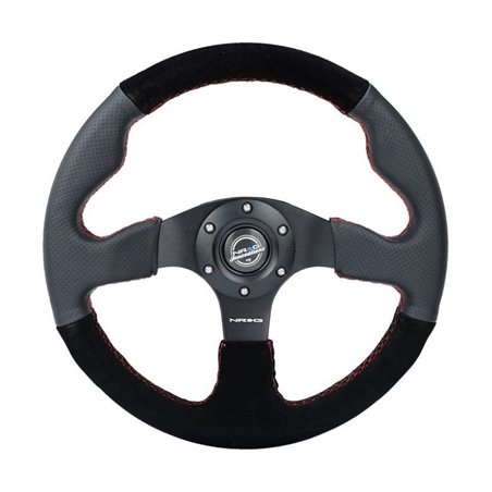 NRG Reinforced Steering Wheel (320mm/ 2.5in. Deep) Sport Leather / Suede w/ Red Stitch