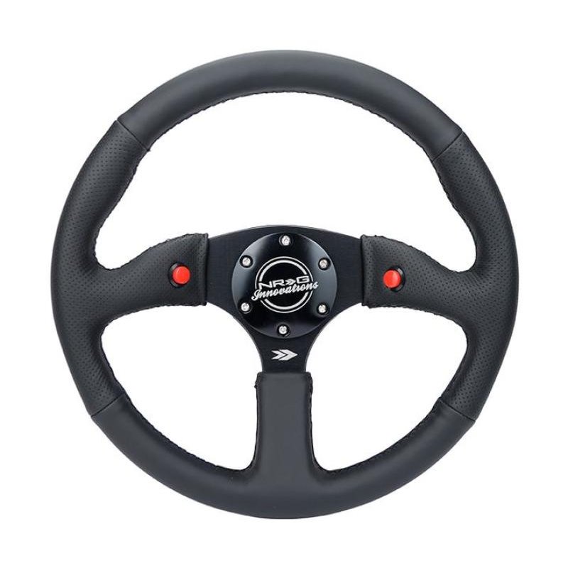 NRG Reinforced Steering Wheel (350mm/ 2.5in. Deep) Sport Leather Racing/ 4mm Matte Black Spoke