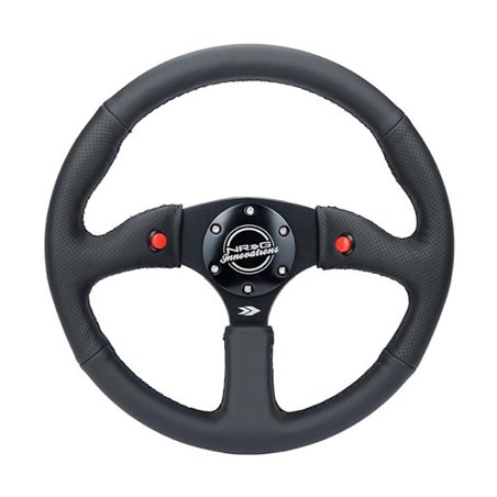 NRG Reinforced Steering Wheel (350mm/ 2.5in. Deep) Sport Leather Racing/ 4mm Matte Black Spoke