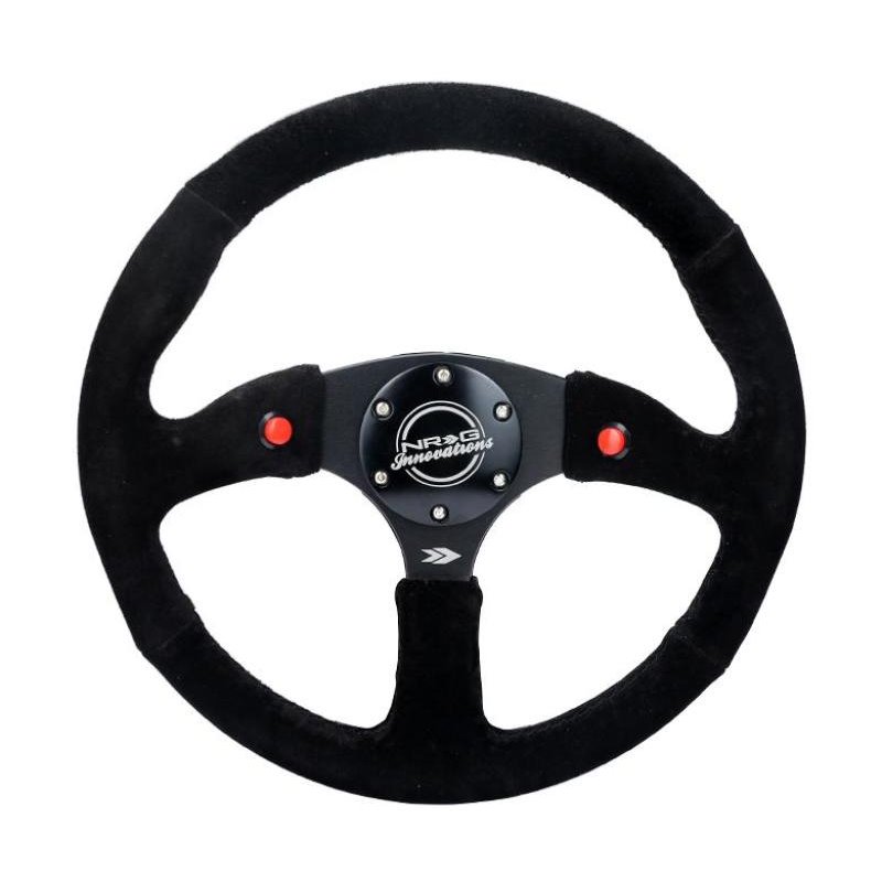 NRG Reinforced Steering Wheel (350mm/ 2.5in. Deep) Sport Suede Racing/ 4mm Matte Black Spoke