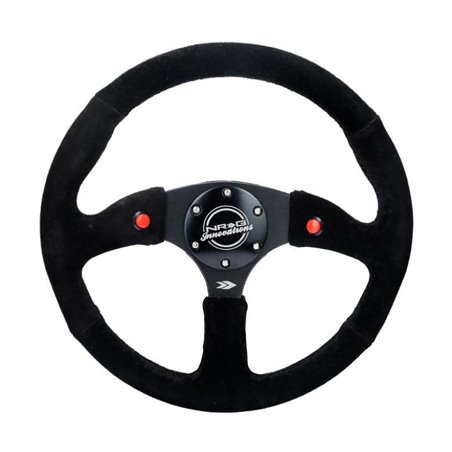 NRG Reinforced Steering Wheel (350mm/ 2.5in. Deep) Sport Suede Racing/ 4mm Matte Black Spoke