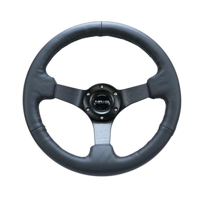 NRG Reinforced Steering Wheel (330mm/ 3in. Deep) Sport Leather Racing/ 4mm Matte Black Spoke