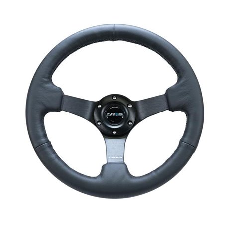 NRG Reinforced Steering Wheel (330mm/ 3in. Deep) Sport Leather Racing/ 4mm Matte Black Spoke