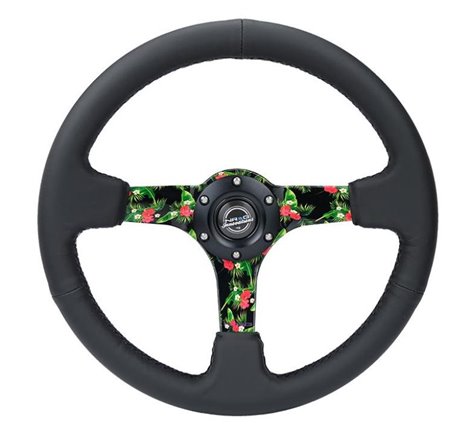 NRG Reinforced Steering Wheel (350mm/ 3in. Deep) Matte Black Spoke/Black Leather/ Yellow Center