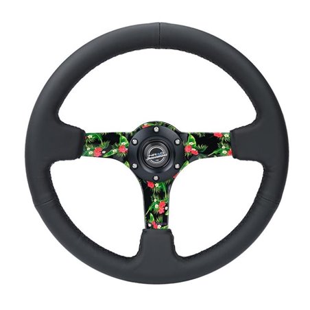 NRG Reinforced Steering Wheel (350mm/ 3in. Deep) Matte Black Spoke/Black Leather/ Yellow Center