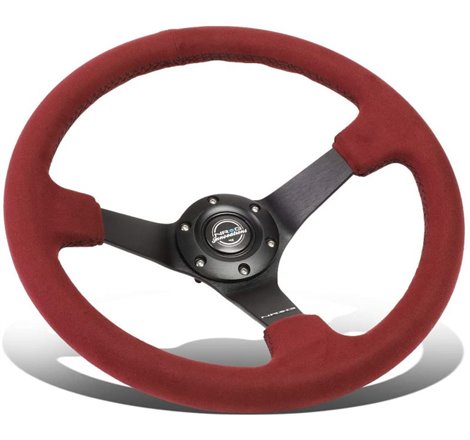 NRG Reinforced Steering Wheel (350mm/ 3in. Deep) Black Spoke/ Burgundy Alcantara w/ Black Stitch