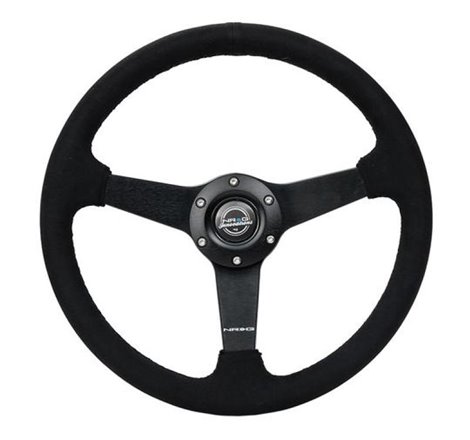 NRG Sport Steering Wheel (350mm/ 1.5in. Deep) Matte Black Spoke/ Black Alcantara w/ Black Stitching