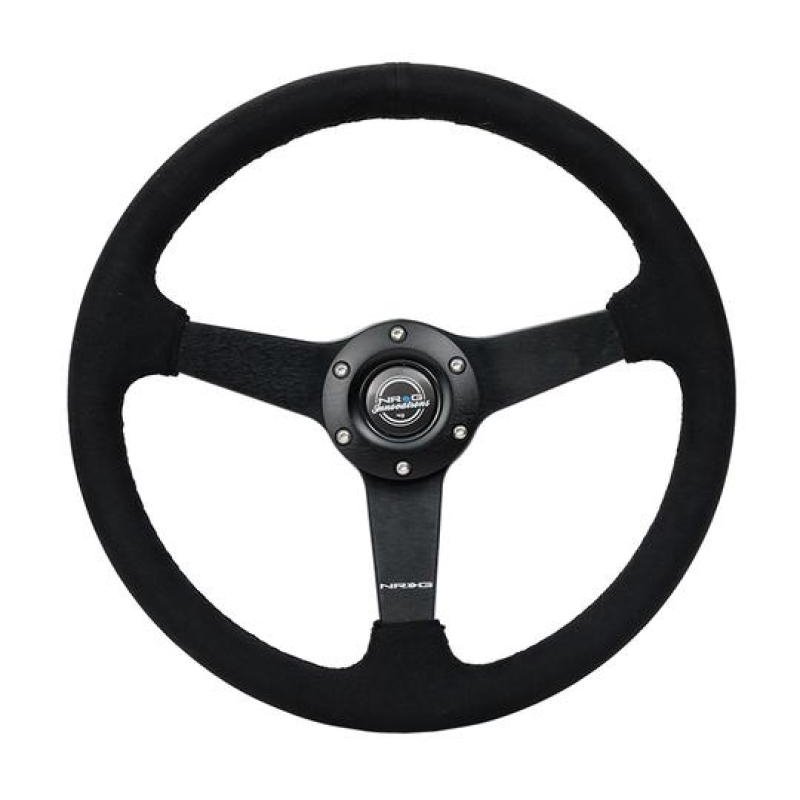 NRG Sport Steering Wheel (350mm/ 1.5in. Deep) Matte Black Spoke/ Black Alcantara w/ Black Stitching