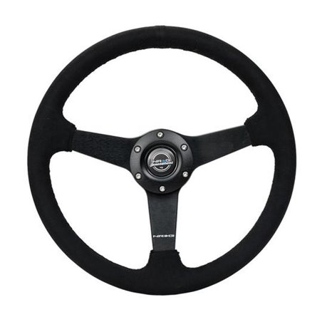 NRG Sport Steering Wheel (350mm/ 1.5in. Deep) Matte Black Spoke/ Black Alcantara w/ Black Stitching