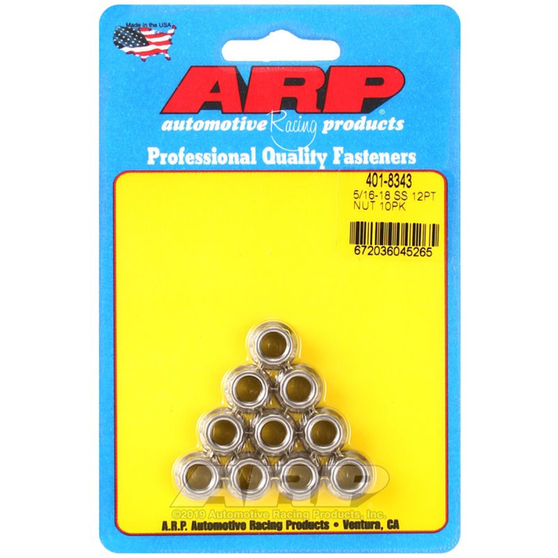 ARP 5/16-18 12PT Nut Kit SS - 10 PK