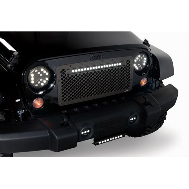 Putco 07-18 Jeep Wrangler Anodized Alum Lighted Boss Grille w/ 20in Luminix Light Bar (Cut to Fit)