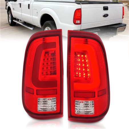 ANZO 2008-2016 Ford F-250 LED Taillights Chrome Housing Red/Clear Lens (Pair)