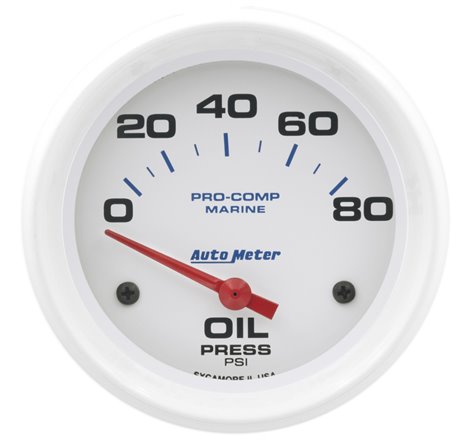 Autometer Marine White 2-5/8in 80PSI Electric Oil Pressure Gauge