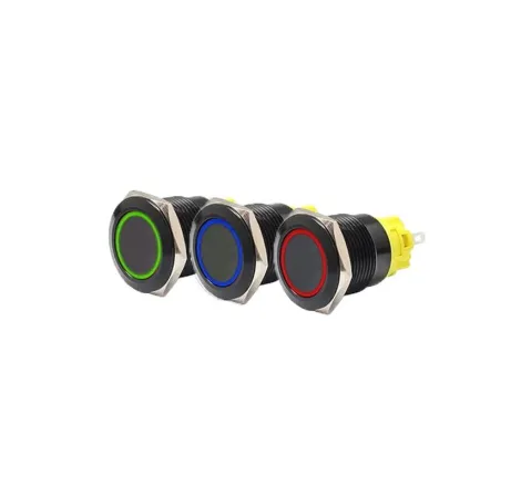 22mm Black Latching Push Button Switch - RGB LED (Green/Red/Blue)