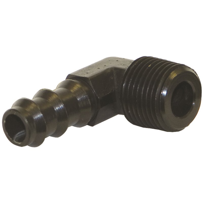 Moroso Air/Oil Separator Fuel Line Fitting - 3/8in to 3/8in Hose - 90 Degree - Black - Single