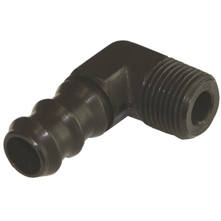 Moroso Air/Oil Separator Fuel Line Fitting - 3/8in to 1/2in Hose - 90 Degree - Black - Single