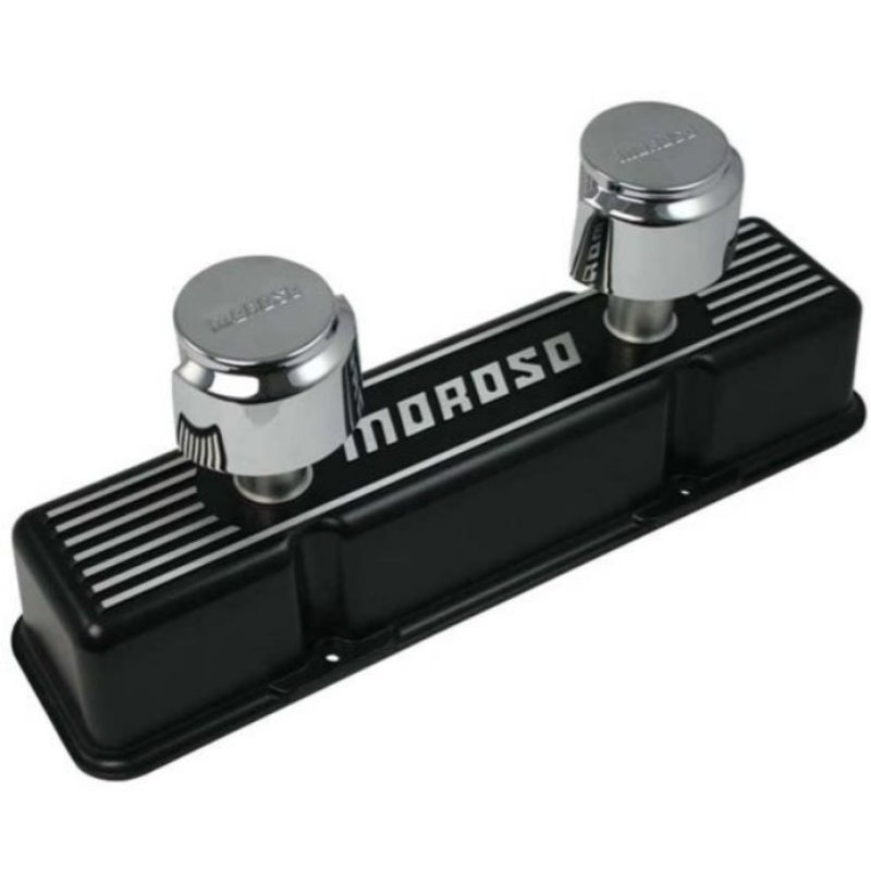 Moroso Chevrolet Small Block Valve Cover - 1 Cover w/2 Breathers - Black Finished Aluminum - Pair