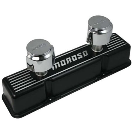 Moroso Chevrolet Small Block Valve Cover - 1 Cover w/2 Breathers - Black Finished Aluminum - Pair